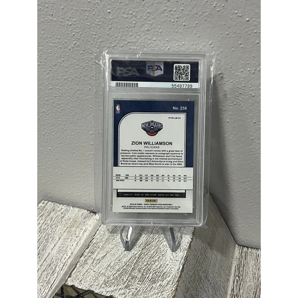 2019-20 Hoops Premium Stock Zion Williamson #258 Pulsar Prizm Rookie RC PSA 9